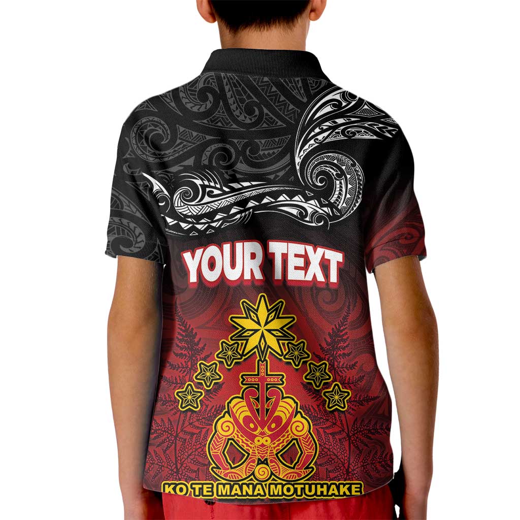 Personalised Maori King Movement Kid Polo Shirt Ko Te Mana Motuhake Emblem with Silver Ferns and Polynesian Art Tattoo LT03 - Polynesian Pride