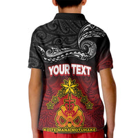 Personalised Maori King Movement Kid Polo Shirt Ko Te Mana Motuhake Emblem with Silver Ferns and Polynesian Art Tattoo LT03 - Polynesian Pride