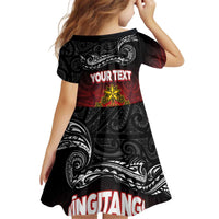 Personalised Maori King Movement Kid Short Sleeve Dress Ko Te Mana Motuhake Emblem with Silver Ferns and Polynesian Art Tattoo LT03 - Polynesian Pride