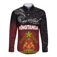 Personalised Maori King Movement Long Sleeve Button Shirt Ko Te Mana Motuhake Emblem with Silver Ferns and Polynesian Art Tattoo LT03 Unisex Red - Polynesian Pride