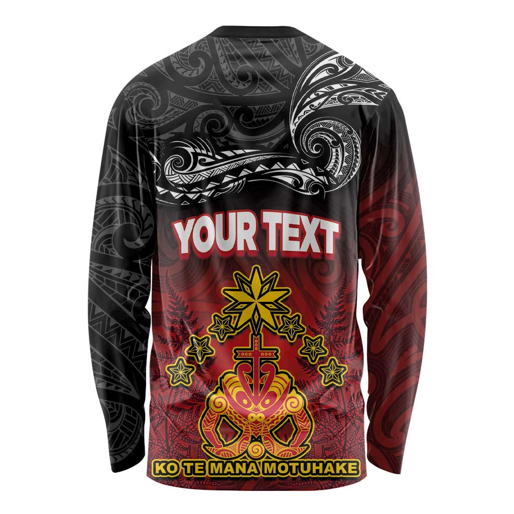 Personalised Maori King Movement Long Sleeve Shirt Ko Te Mana Motuhake Emblem with Silver Ferns and Polynesian Art Tattoo LT03 - Polynesian Pride