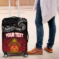 Personalised Maori King Movement Luggage Cover Ko Te Mana Motuhake Emblem with Silver Ferns and Polynesian Art Tattoo LT03 Red - Polynesian Pride