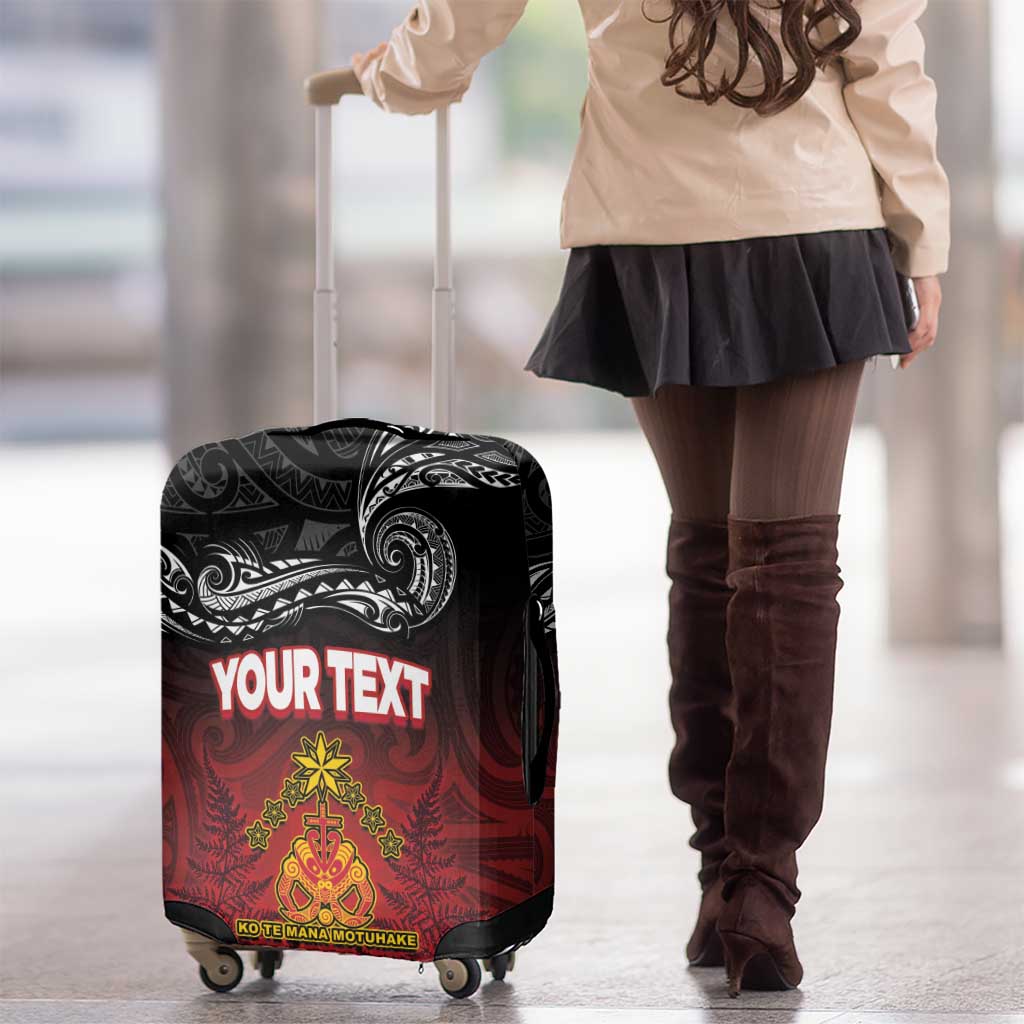 Personalised Maori King Movement Luggage Cover Ko Te Mana Motuhake Emblem with Silver Ferns and Polynesian Art Tattoo LT03 - Polynesian Pride