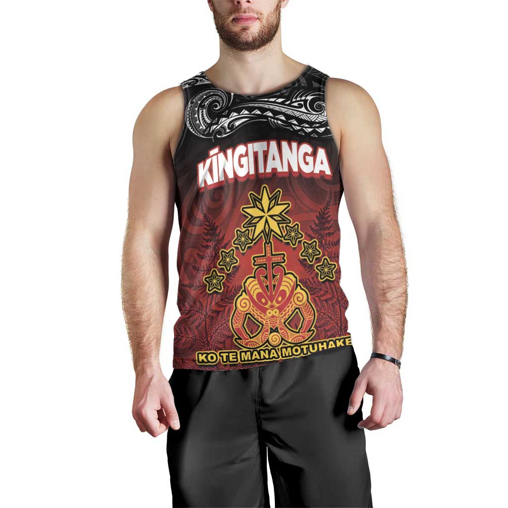 Personalised Maori King Movement Men Tank Top Ko Te Mana Motuhake Emblem with Silver Ferns and Polynesian Art Tattoo LT03 - Polynesian Pride