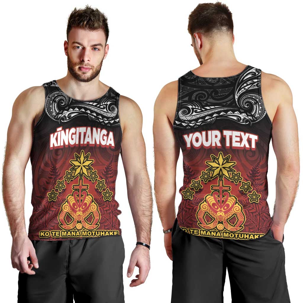 Personalised Maori King Movement Men Tank Top Ko Te Mana Motuhake Emblem with Silver Ferns and Polynesian Art Tattoo LT03 - Polynesian Pride