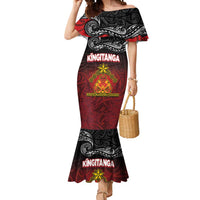 Personalised Maori King Movement Mermaid Dress Ko Te Mana Motuhake Emblem with Silver Ferns and Polynesian Art Tattoo LT03 Women Red - Polynesian Pride