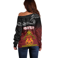 Personalised Maori King Movement Off Shoulder Sweater Ko Te Mana Motuhake Emblem with Silver Ferns and Polynesian Art Tattoo LT03 - Polynesian Pride