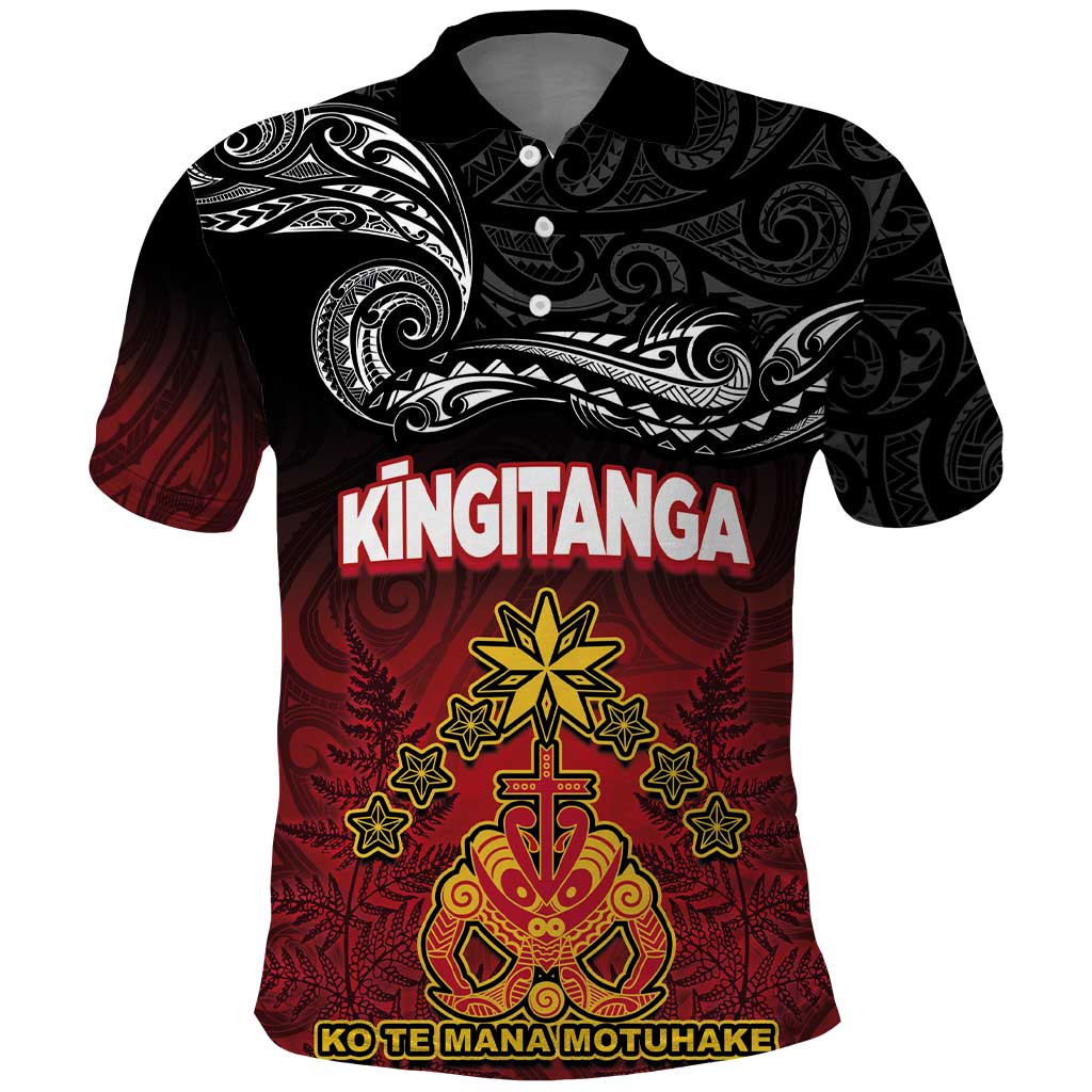 Personalised Maori King Movement Polo Shirt Ko Te Mana Motuhake Emblem with Silver Ferns and Polynesian Art Tattoo LT03 Red - Polynesian Pride