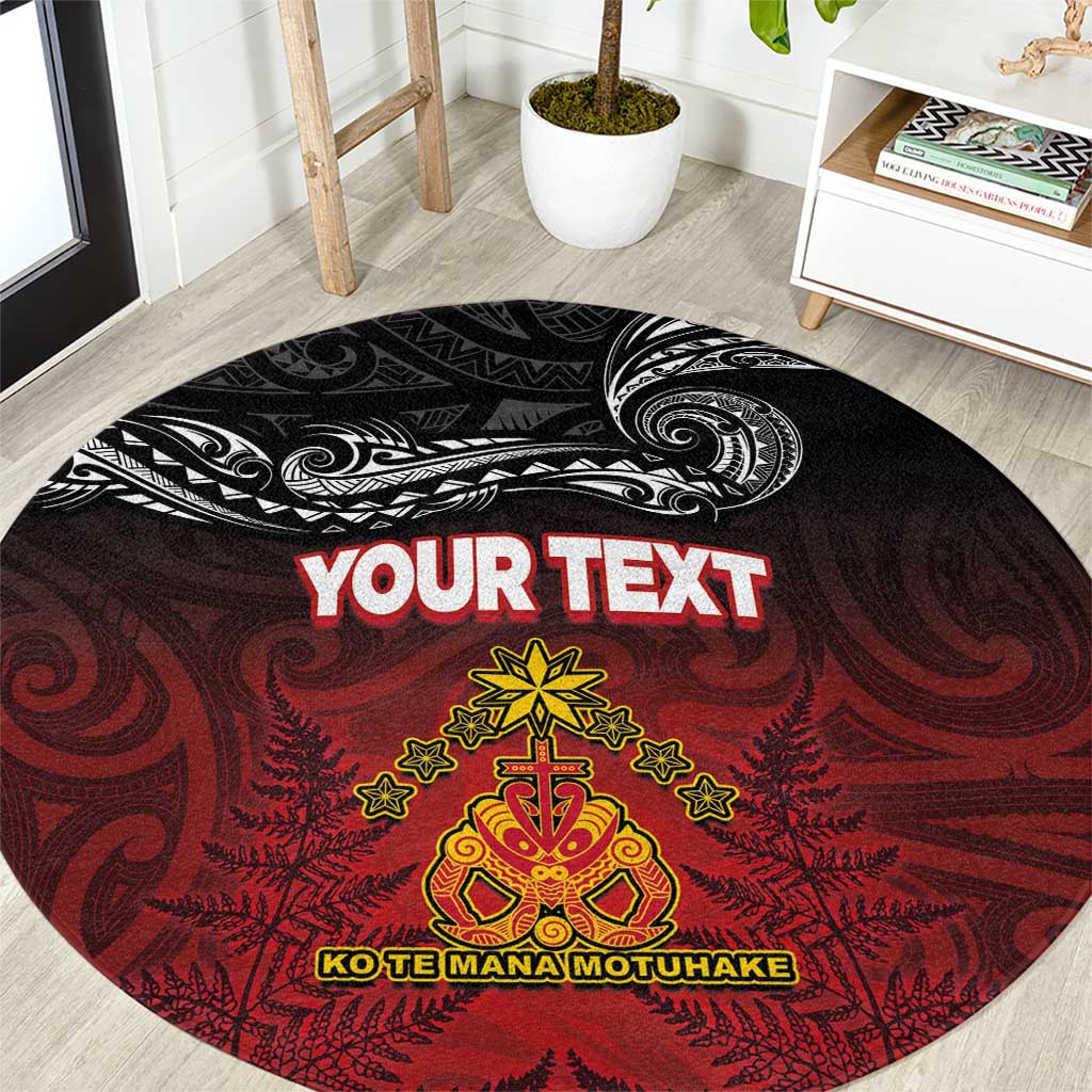 Personalised Maori King Movement Round Carpet Ko Te Mana Motuhake Emblem with Silver Ferns and Polynesian Art Tattoo LT03 Red - Polynesian Pride