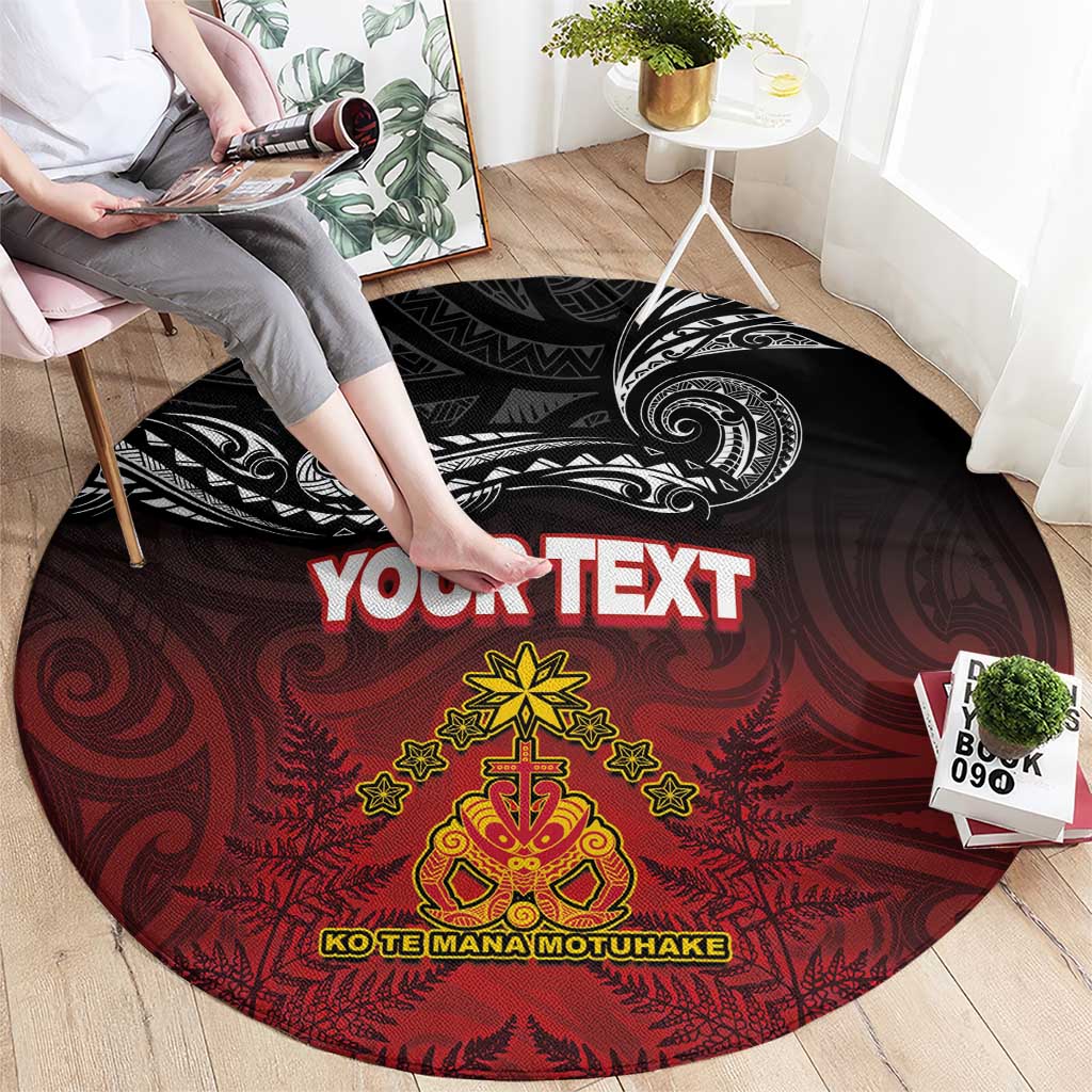 Personalised Maori King Movement Round Carpet Ko Te Mana Motuhake Emblem with Silver Ferns and Polynesian Art Tattoo LT03 - Polynesian Pride
