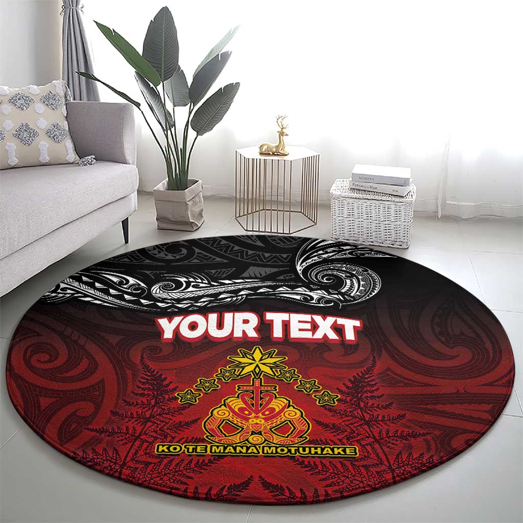 Personalised Maori King Movement Round Carpet Ko Te Mana Motuhake Emblem with Silver Ferns and Polynesian Art Tattoo LT03 - Polynesian Pride