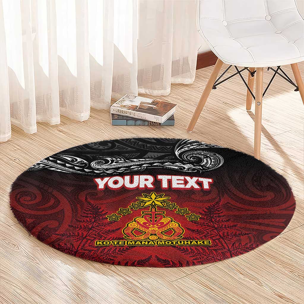 Personalised Maori King Movement Round Carpet Ko Te Mana Motuhake Emblem with Silver Ferns and Polynesian Art Tattoo LT03 - Polynesian Pride