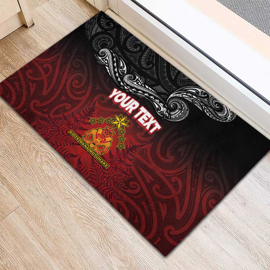 Personalised Maori King Movement Rubber Doormat Ko Te Mana Motuhake Emblem with Silver Ferns and Polynesian Art Tattoo LT03 - Polynesian Pride