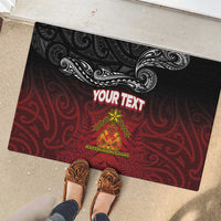Personalised Maori King Movement Rubber Doormat Ko Te Mana Motuhake Emblem with Silver Ferns and Polynesian Art Tattoo LT03 - Polynesian Pride