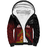 Personalised Maori King Movement Sherpa Hoodie Ko Te Mana Motuhake Emblem with Silver Ferns and Polynesian Art Tattoo LT03 Unisex Red - Polynesian Pride