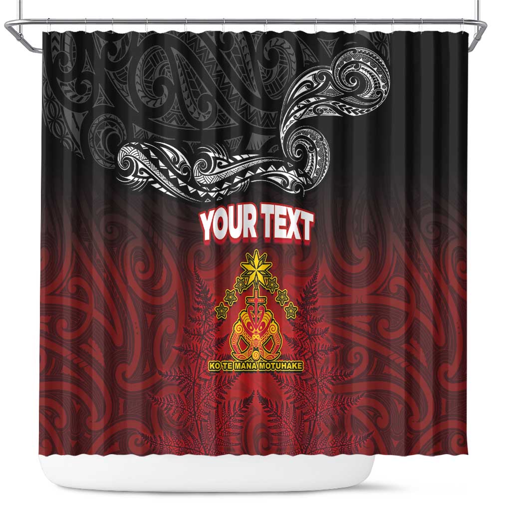 Personalised Maori King Movement Shower Curtain Ko Te Mana Motuhake Emblem with Silver Ferns and Polynesian Art Tattoo LT03 Red - Polynesian Pride