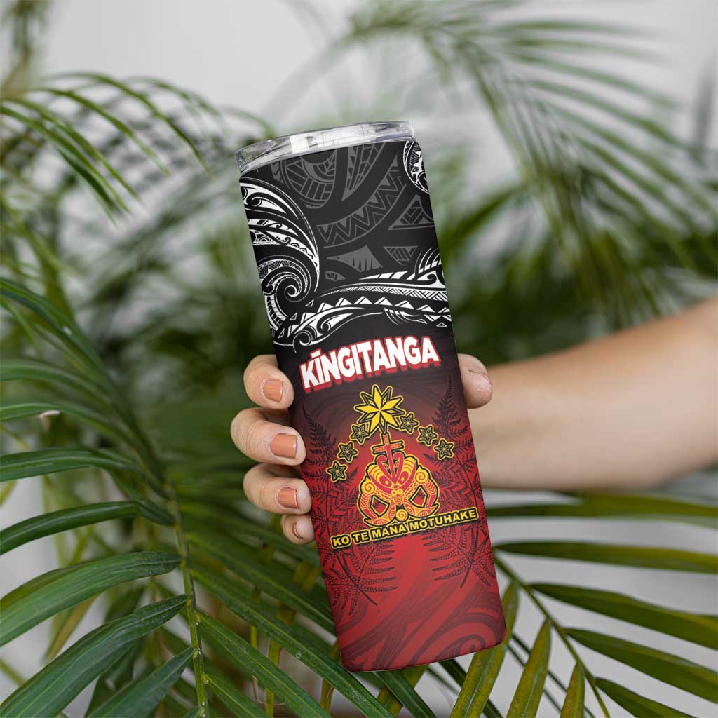 Personalised Maori King Movement Skinny Tumbler Ko Te Mana Motuhake Emblem with Silver Ferns and Polynesian Art Tattoo LT03 - Polynesian Pride