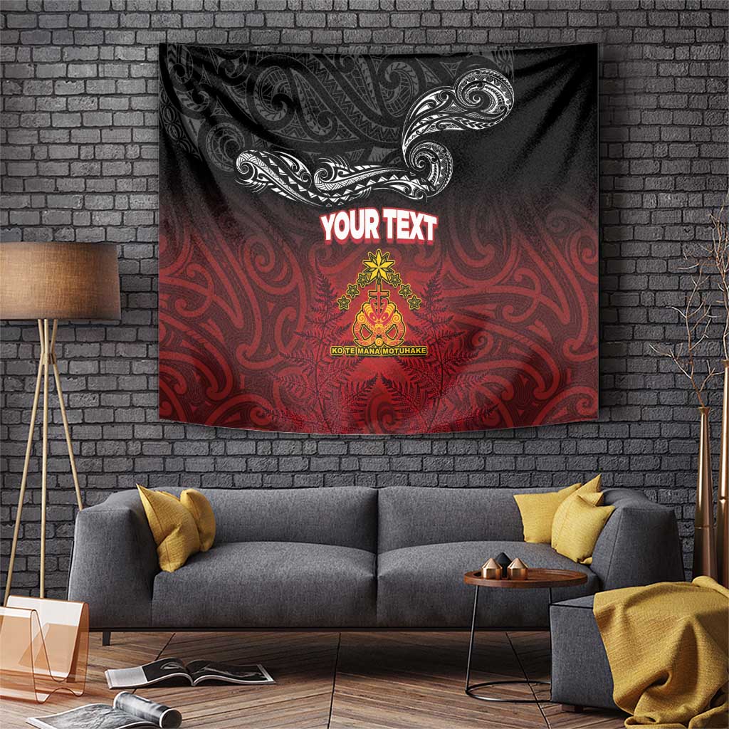 Personalised Maori King Movement Tapestry Ko Te Mana Motuhake Emblem with Silver Ferns and Polynesian Art Tattoo LT03 Red - Polynesian Pride