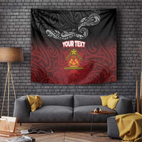 Personalised Maori King Movement Tapestry Ko Te Mana Motuhake Emblem with Silver Ferns and Polynesian Art Tattoo LT03 Red - Polynesian Pride