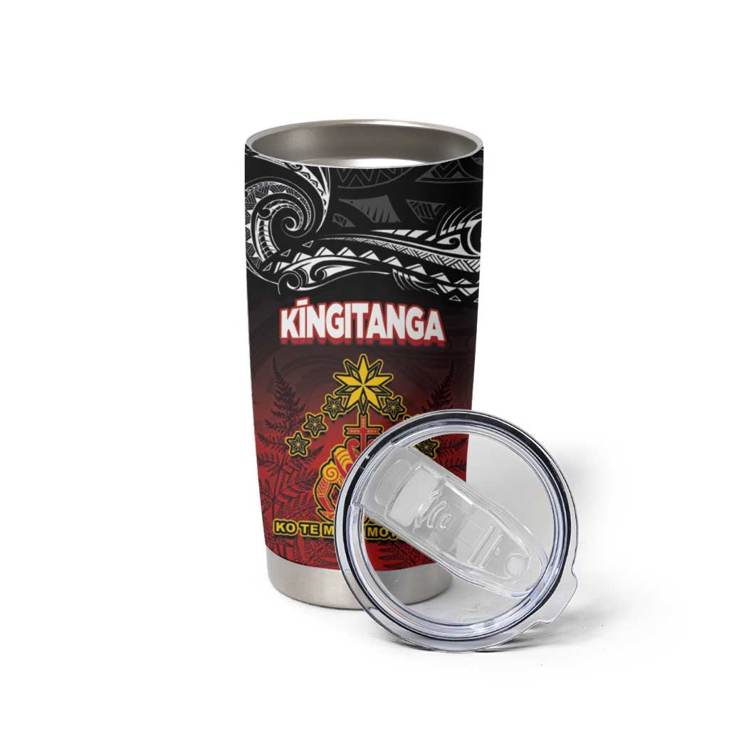 Personalised Maori King Movement Tumbler Cup Ko Te Mana Motuhake Emblem with Silver Ferns and Polynesian Art Tattoo LT03 - Polynesian Pride