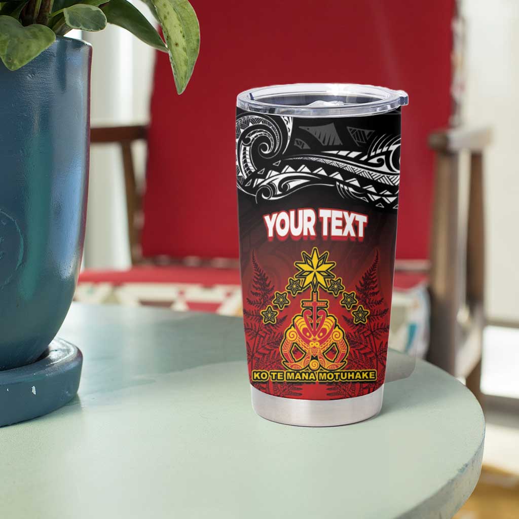 Personalised Maori King Movement Tumbler Cup Ko Te Mana Motuhake Emblem with Silver Ferns and Polynesian Art Tattoo LT03 - Polynesian Pride