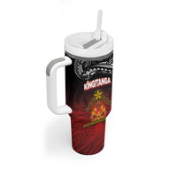 Personalised Maori King Movement Tumbler With Handle Ko Te Mana Motuhake Emblem with Silver Ferns and Polynesian Art Tattoo LT03 - Polynesian Pride