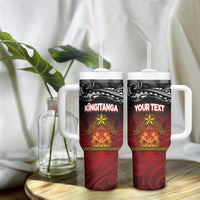 Personalised Maori King Movement Tumbler With Handle Ko Te Mana Motuhake Emblem with Silver Ferns and Polynesian Art Tattoo LT03 - Polynesian Pride
