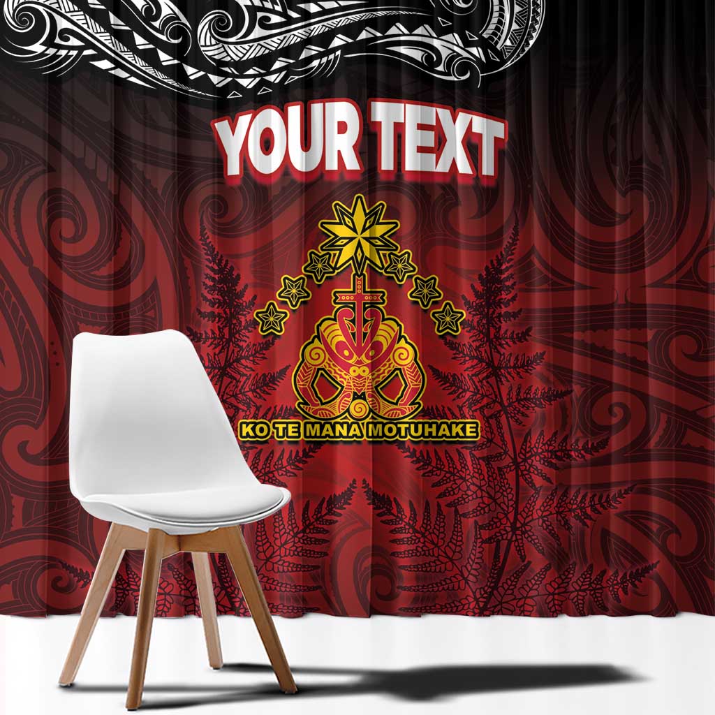 Personalised Maori King Movement Window Curtain Ko Te Mana Motuhake Emblem with Silver Ferns and Polynesian Art Tattoo LT03 - Polynesian Pride