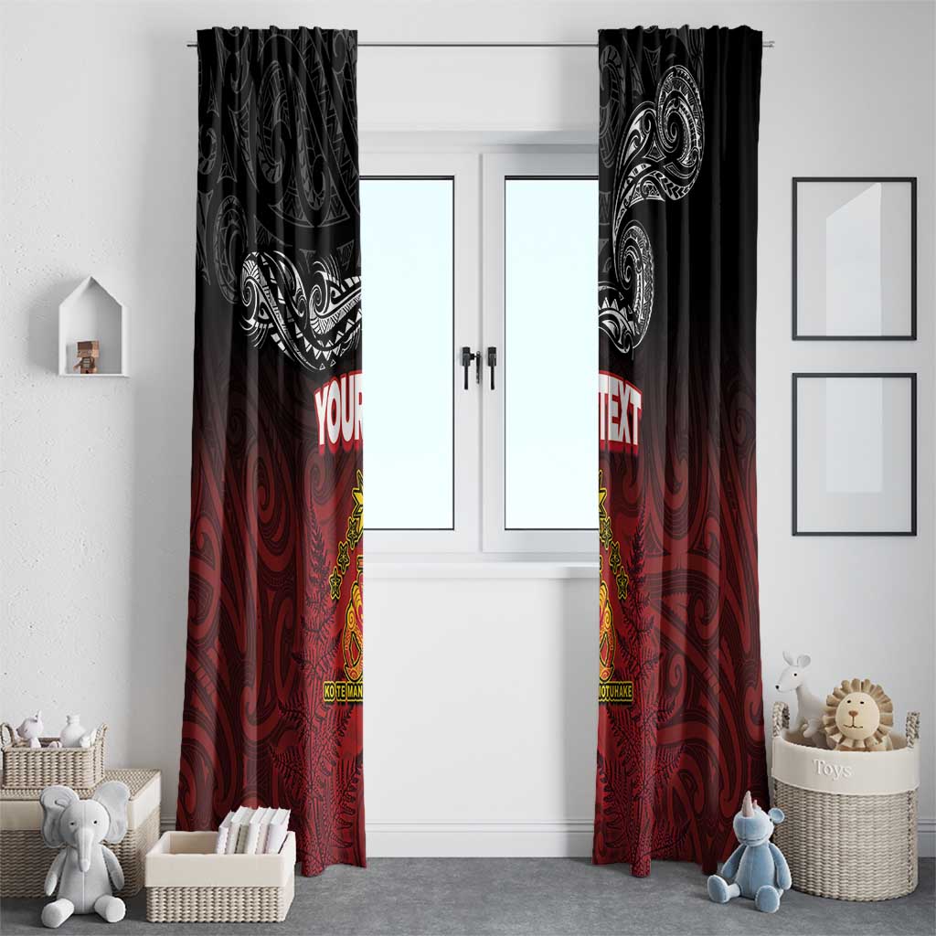 Personalised Maori King Movement Window Curtain Ko Te Mana Motuhake Emblem with Silver Ferns and Polynesian Art Tattoo LT03 - Polynesian Pride