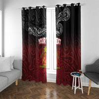 Personalised Maori King Movement Window Curtain Ko Te Mana Motuhake Emblem with Silver Ferns and Polynesian Art Tattoo LT03 With Grommets Red - Polynesian Pride