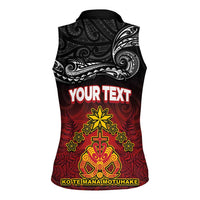 Personalised Maori King Movement Women Sleeveless Polo Shirt Ko Te Mana Motuhake Emblem with Silver Ferns and Polynesian Art Tattoo LT03 - Polynesian Pride
