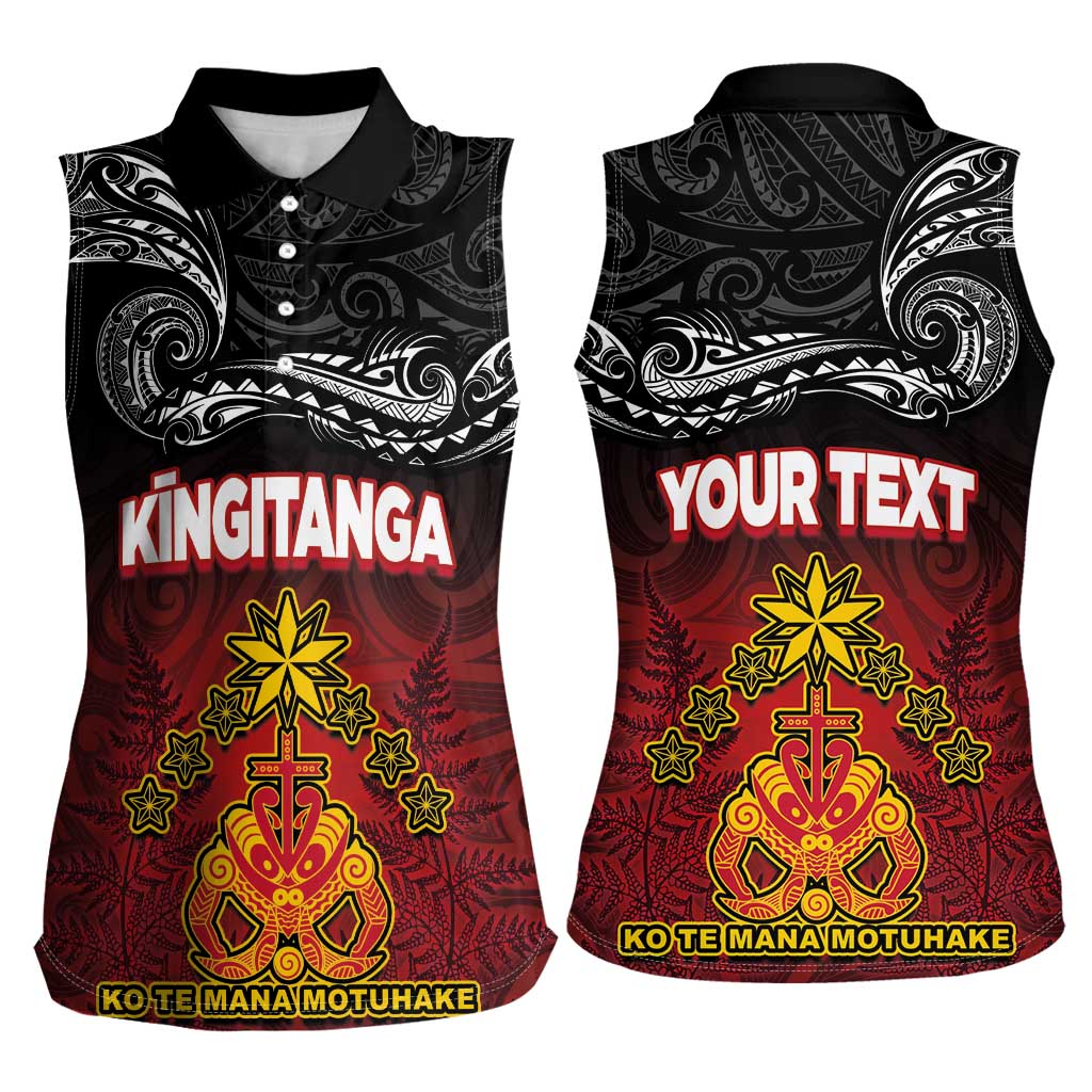 Personalised Maori King Movement Women Sleeveless Polo Shirt Ko Te Mana Motuhake Emblem with Silver Ferns and Polynesian Art Tattoo LT03 - Polynesian Pride