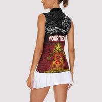 Personalised Maori King Movement Women Sleeveless Polo Shirt Ko Te Mana Motuhake Emblem with Silver Ferns and Polynesian Art Tattoo LT03 - Polynesian Pride