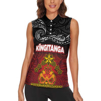 Personalised Maori King Movement Women Sleeveless Polo Shirt Ko Te Mana Motuhake Emblem with Silver Ferns and Polynesian Art Tattoo LT03 - Polynesian Pride