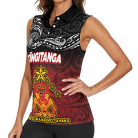 Personalised Maori King Movement Women Sleeveless Polo Shirt Ko Te Mana Motuhake Emblem with Silver Ferns and Polynesian Art Tattoo LT03 - Polynesian Pride