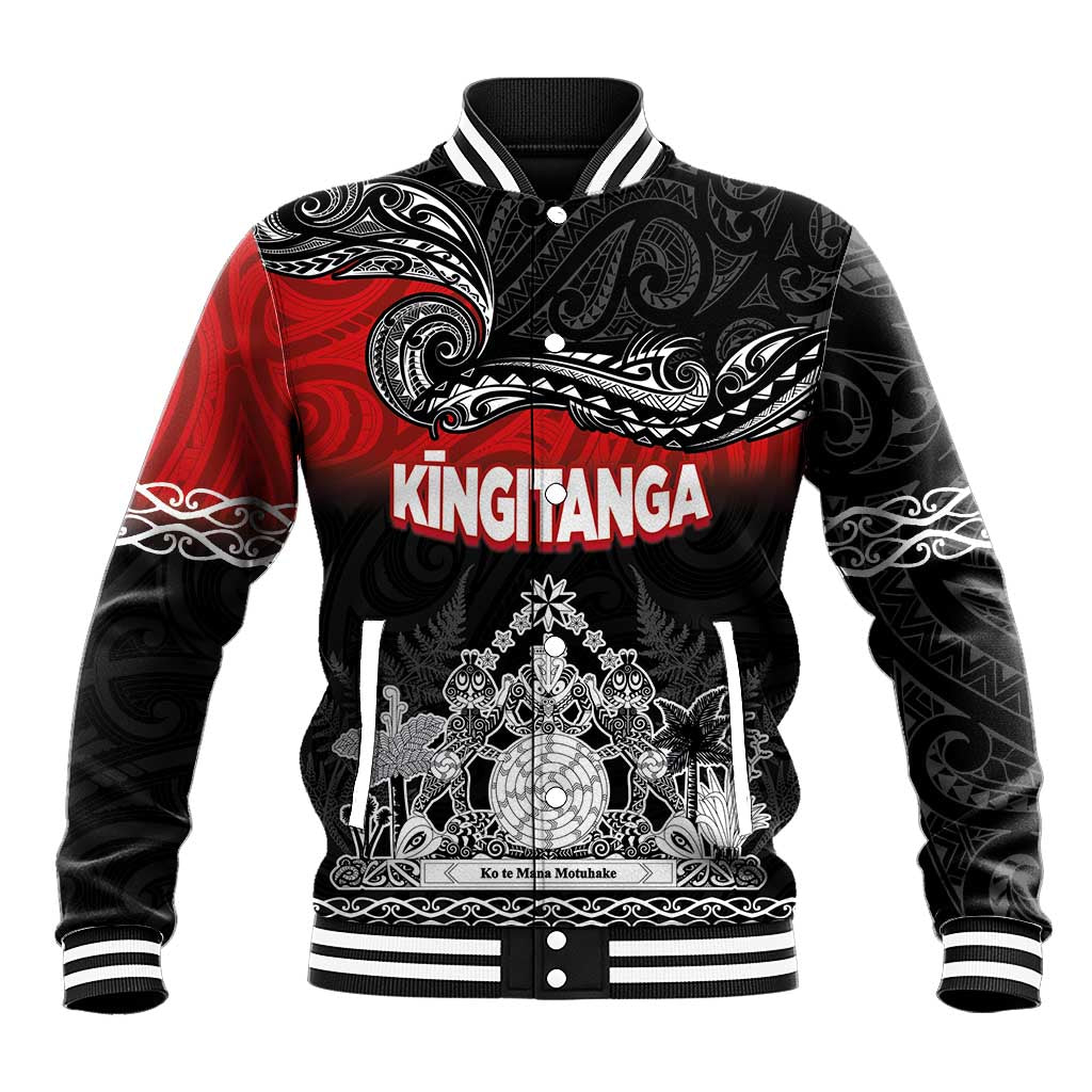 Personalised Maori King Movement Baseball Jacket Te Paki-o-Matariki with Silver Ferns and Polynesian Art Tattoo LT03 Unisex Red - Polynesian Pride
