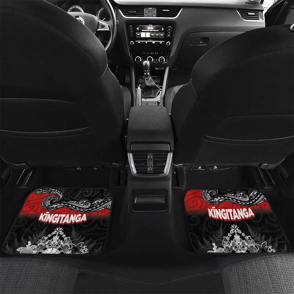 Personalised Maori King Movement Car Mats Te Paki-o-Matariki with Silver Ferns and Polynesian Art Tattoo LT03 Set 2pcs - Back Red - Polynesian Pride