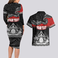 Personalised Maori King Movement Couples Matching Long Sleeve Bodycon Dress and Hawaiian Shirt Te Paki-o-Matariki with Silver Ferns and Polynesian Art Tattoo LT03 - Polynesian Pride