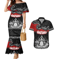 Personalised Maori King Movement Couples Matching Mermaid Dress and Hawaiian Shirt Te Paki-o-Matariki with Silver Ferns and Polynesian Art Tattoo LT03 Red - Polynesian Pride