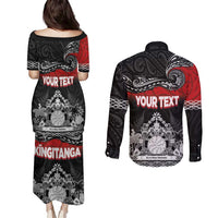 Personalised Maori King Movement Couples Matching Puletasi and Long Sleeve Button Shirt Te Paki-o-Matariki with Silver Ferns and Polynesian Art Tattoo LT03 - Polynesian Pride