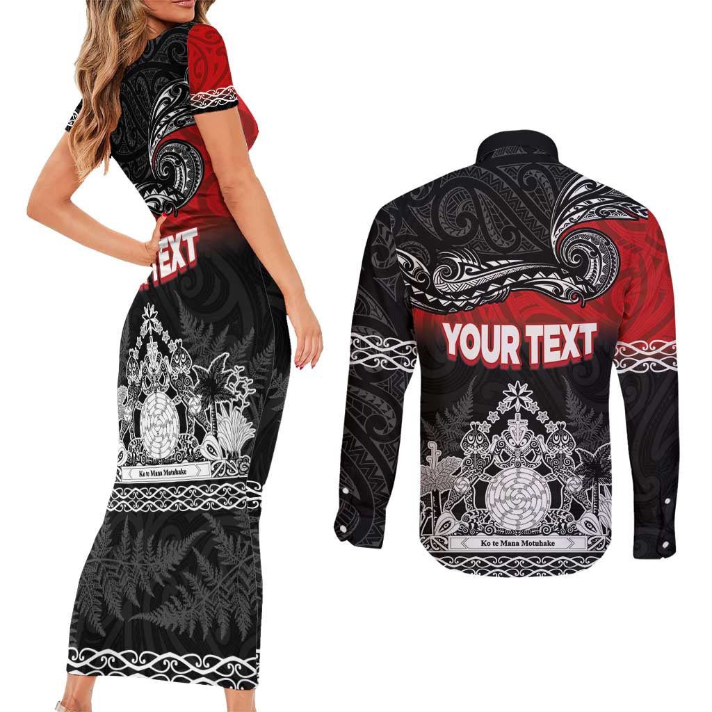 Personalised Maori King Movement Couples Matching Short Sleeve Bodycon Dress and Long Sleeve Button Shirt Te Paki-o-Matariki with Silver Ferns and Polynesian Art Tattoo LT03 - Polynesian Pride