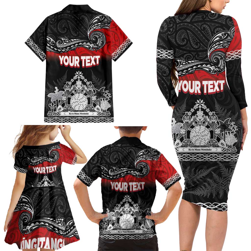 Personalised Maori King Movement Family Matching Long Sleeve Bodycon Dress and Hawaiian Shirt Te Paki-o-Matariki with Silver Ferns and Polynesian Art Tattoo LT03 - Polynesian Pride