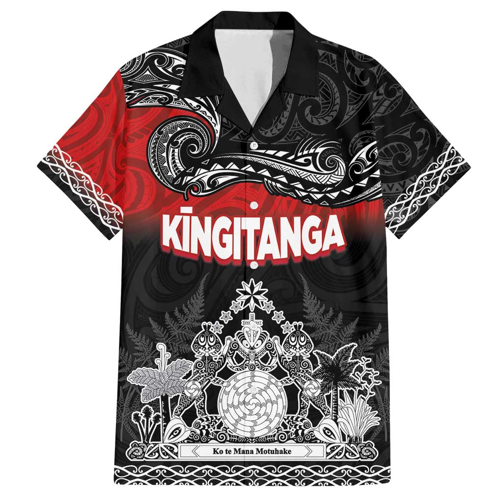 Personalised Maori King Movement Family Matching Long Sleeve Bodycon Dress and Hawaiian Shirt Te Paki-o-Matariki with Silver Ferns and Polynesian Art Tattoo LT03 Dad's Shirt - Short Sleeve Red - Polynesian Pride