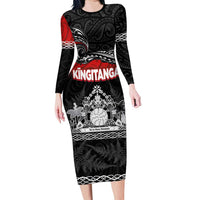Personalised Maori King Movement Family Matching Long Sleeve Bodycon Dress and Hawaiian Shirt Te Paki-o-Matariki with Silver Ferns and Polynesian Art Tattoo LT03 Mom's Dress Red - Polynesian Pride