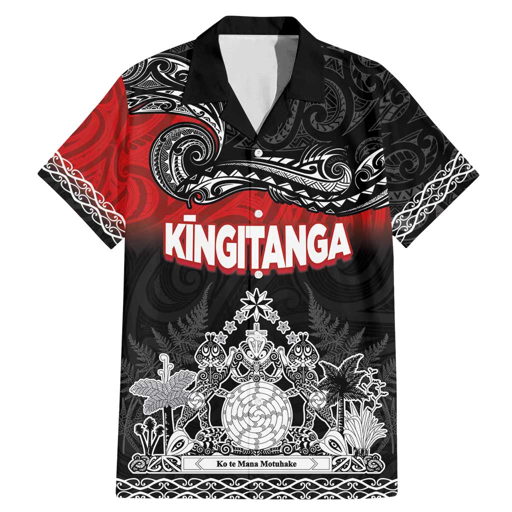 Personalised Maori King Movement Family Matching Mermaid Dress and Hawaiian Shirt Te Paki-o-Matariki with Silver Ferns and Polynesian Art Tattoo LT03 Dad's Shirt - Short Sleeve Red - Polynesian Pride