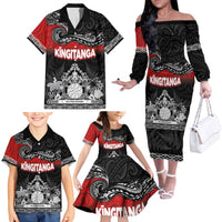Personalised Maori King Movement Family Matching Off The Shoulder Long Sleeve Dress and Hawaiian Shirt Te Paki-o-Matariki with Silver Ferns and Polynesian Art Tattoo LT03 - Polynesian Pride