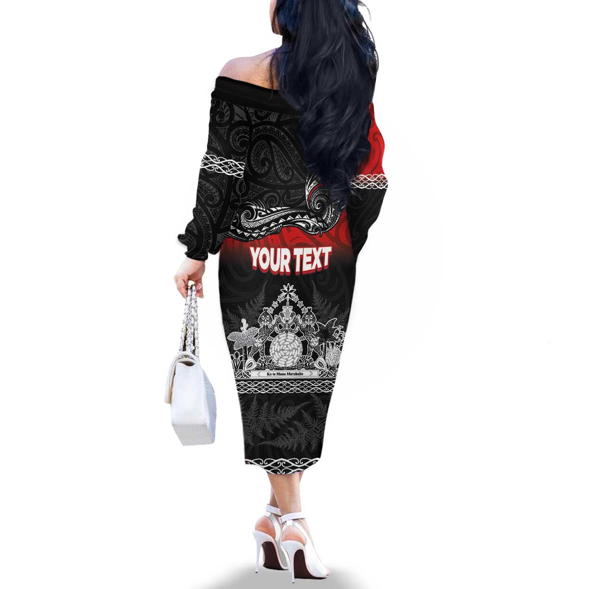 Personalised Maori King Movement Family Matching Off The Shoulder Long Sleeve Dress and Hawaiian Shirt Te Paki-o-Matariki with Silver Ferns and Polynesian Art Tattoo LT03 - Polynesian Pride