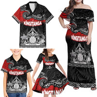 Personalised Maori King Movement Family Matching Off Shoulder Maxi Dress and Hawaiian Shirt Te Paki-o-Matariki with Silver Ferns and Polynesian Art Tattoo LT03 - Polynesian Pride