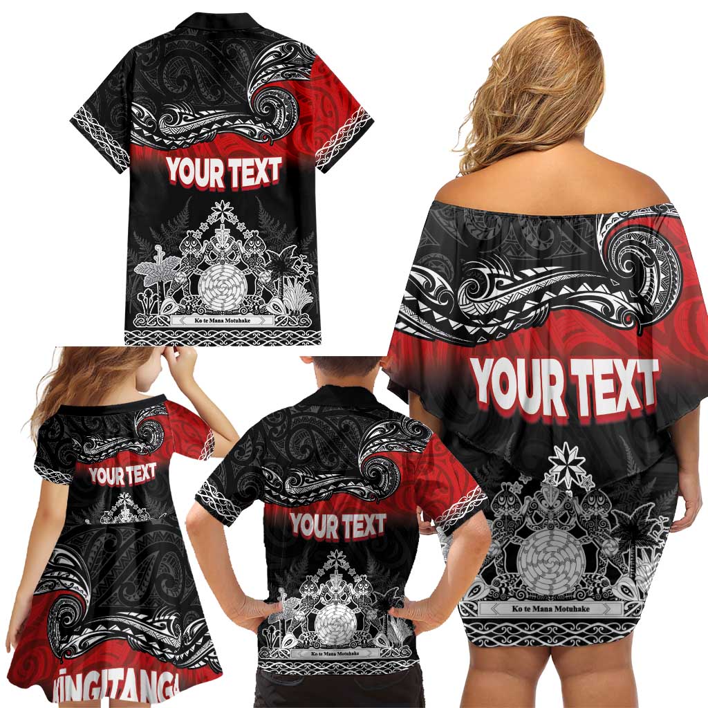 Personalised Maori King Movement Family Matching Off Shoulder Short Dress and Hawaiian Shirt Te Paki-o-Matariki with Silver Ferns and Polynesian Art Tattoo LT03 - Polynesian Pride