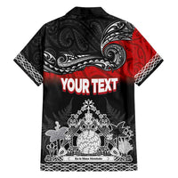 Personalised Maori King Movement Family Matching Off Shoulder Short Dress and Hawaiian Shirt Te Paki-o-Matariki with Silver Ferns and Polynesian Art Tattoo LT03 - Polynesian Pride